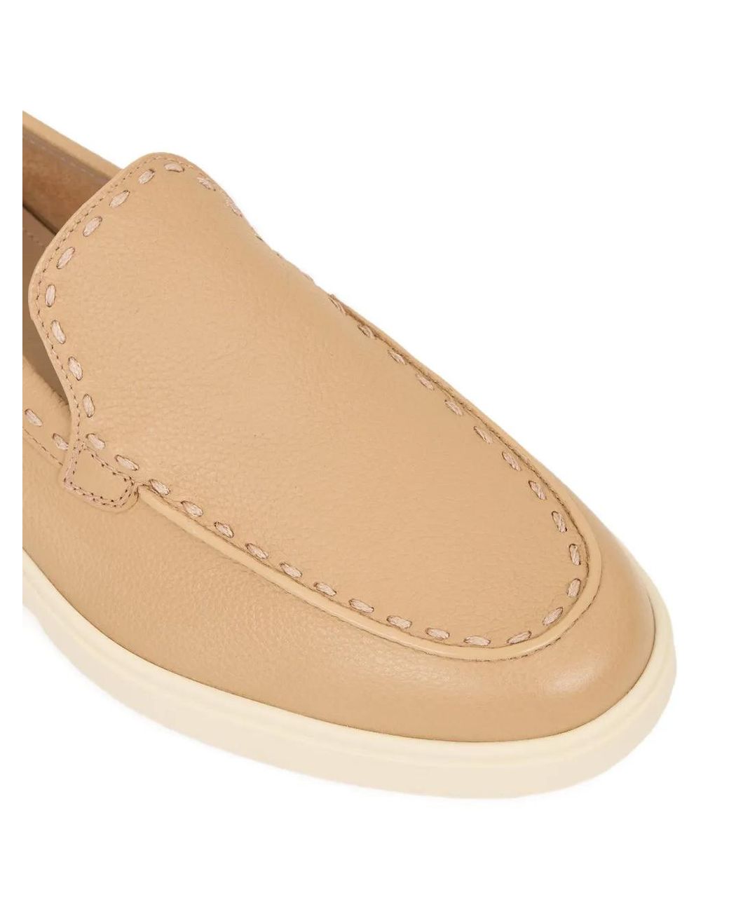 Santoni Natural Stitch-Embellished Leather Loafers