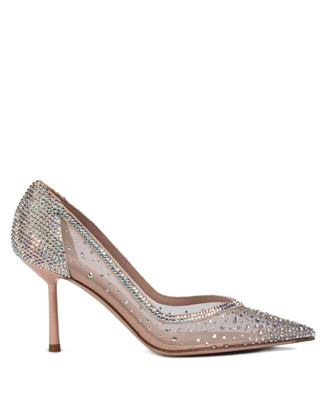 Le Silla Gray 90Mm Nicole Crystal-Embellished Mesh Pumps