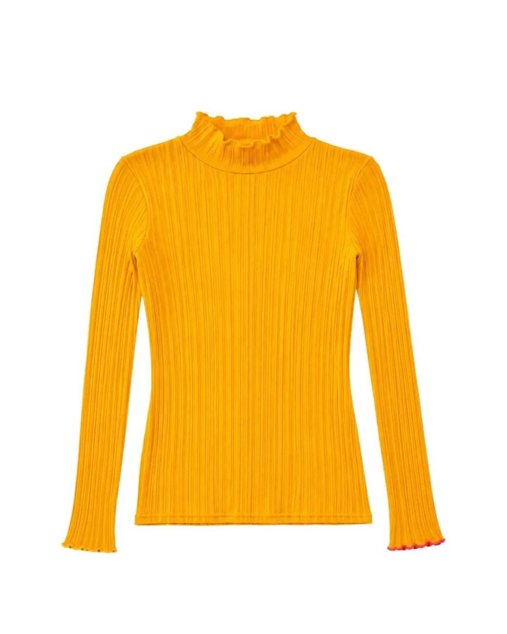 La Fetiche Yellow Ribbed-Knit Lettuce-Trim Top