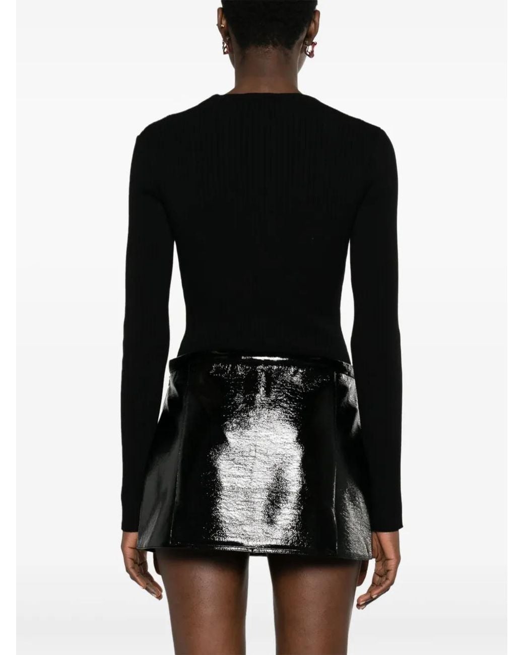 Courreges Black Logo-Embroidered Ribbed-Knit Bodysuit