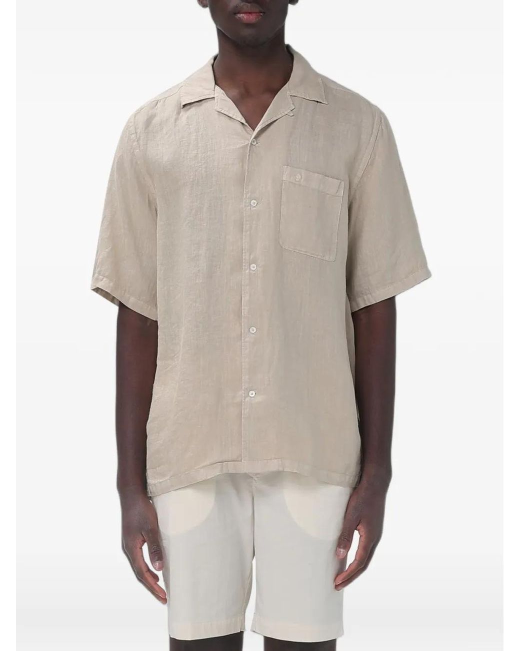 Brooksfield Natural Chemise En Lin À Manches Courtes for men