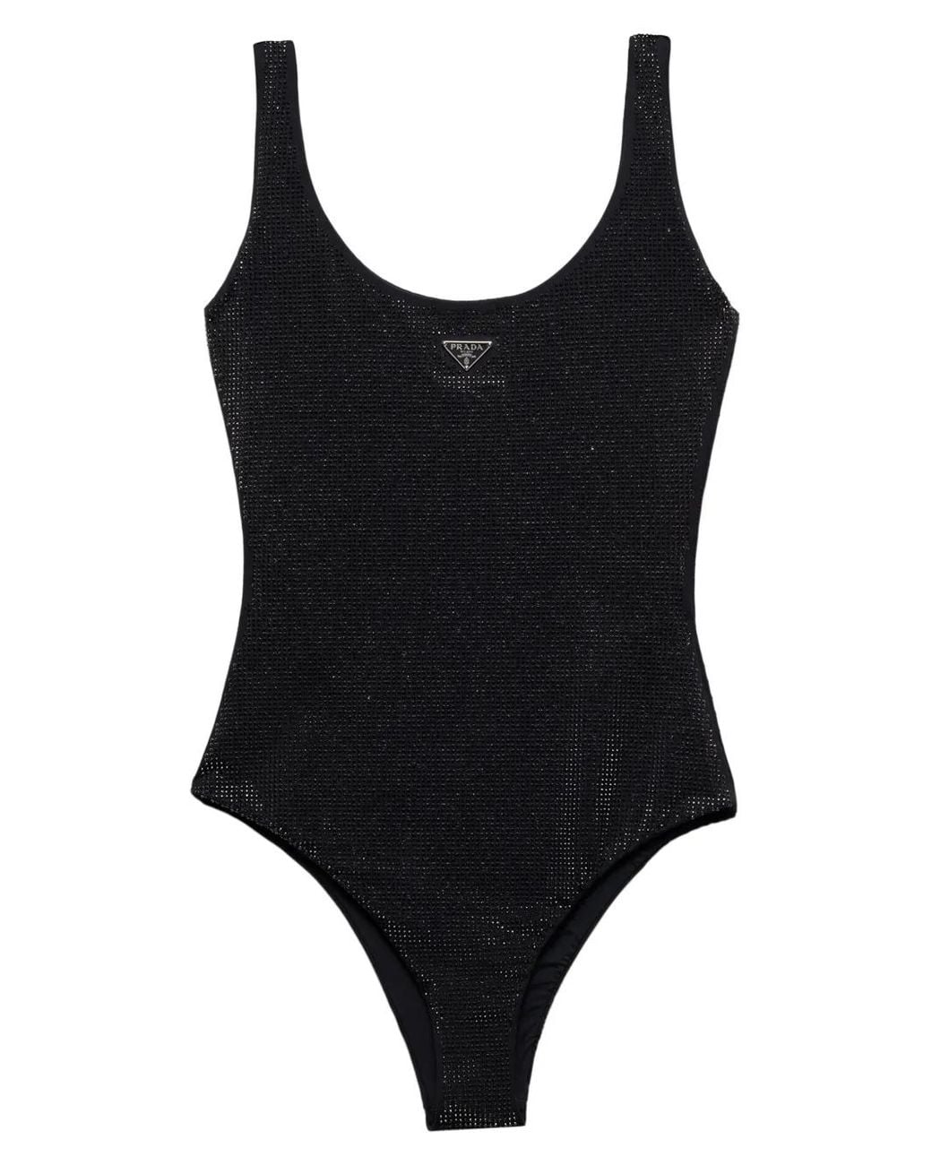 Prada Black Jersey One-Piece Swimsuit With Rhinestones