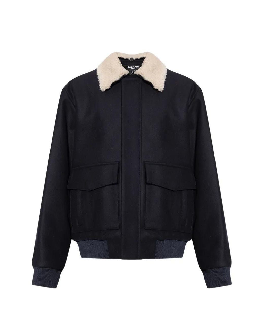 Balmain Blue Shearling-Collar Bomber Jacket for men