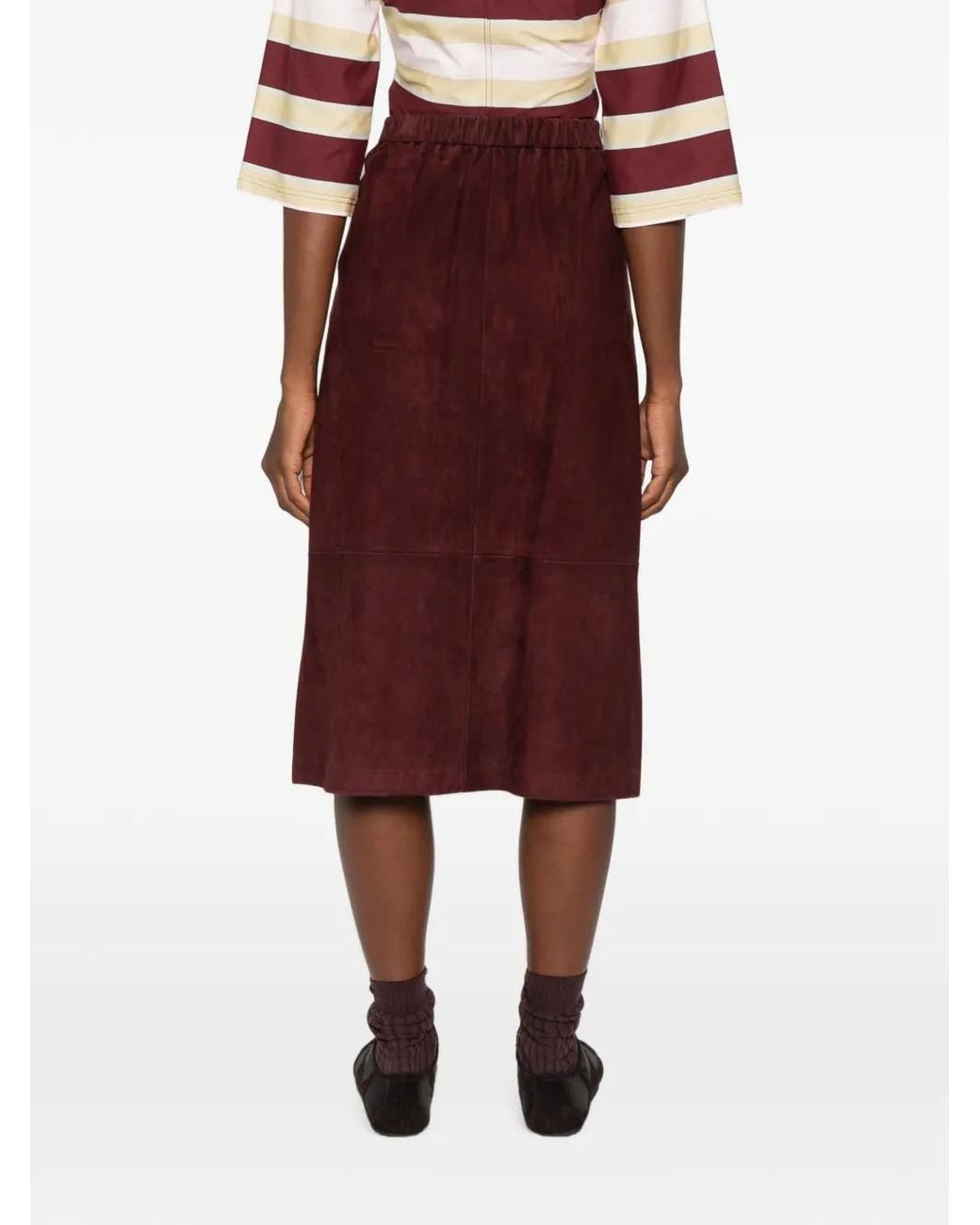 Max Mara Purple Jupe Mi-Longue En Daim À Lien De Resserrage