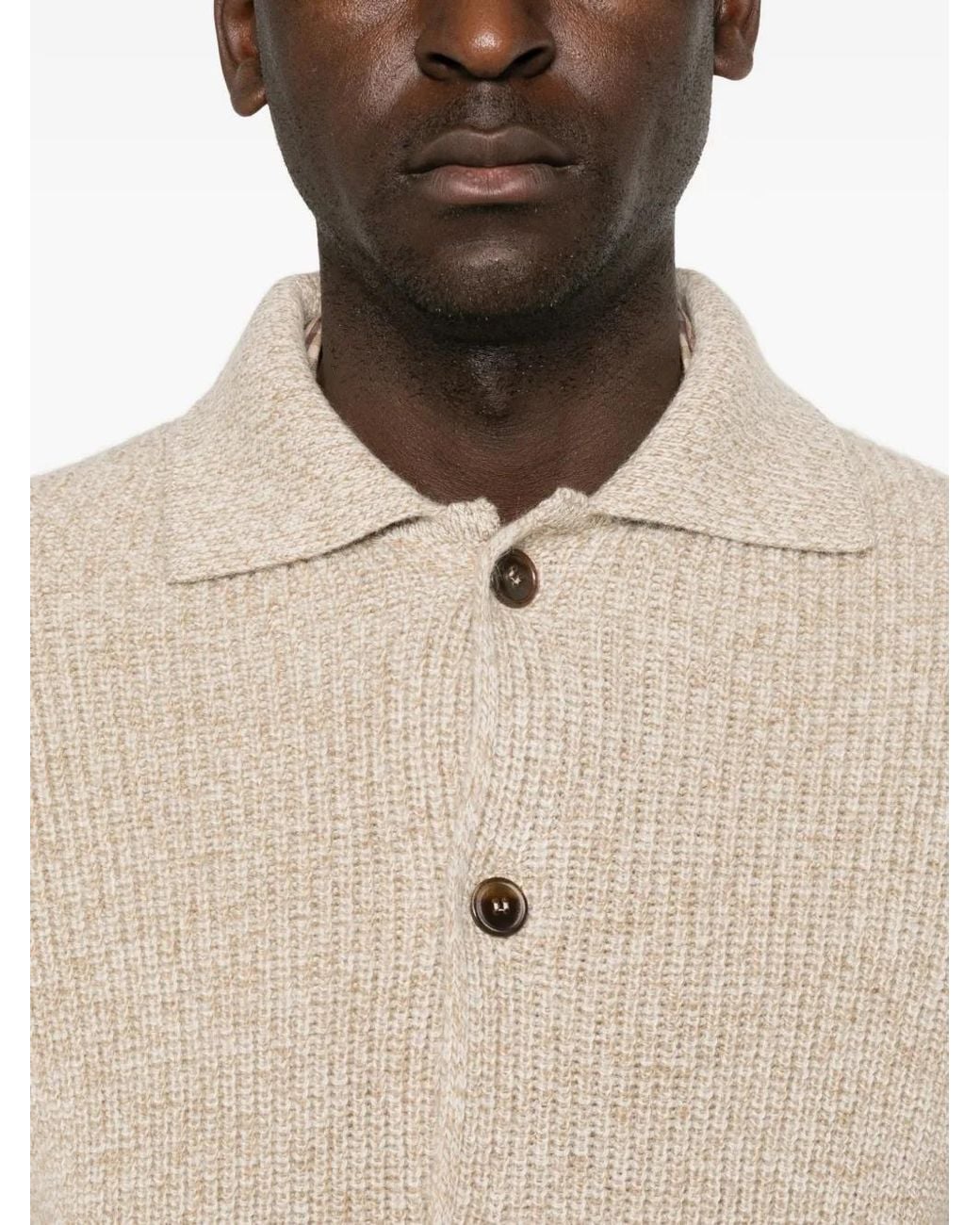 FILIPPO DE LAURENTIIS Natural Ribbed-Knit Button-Down Sweater for men