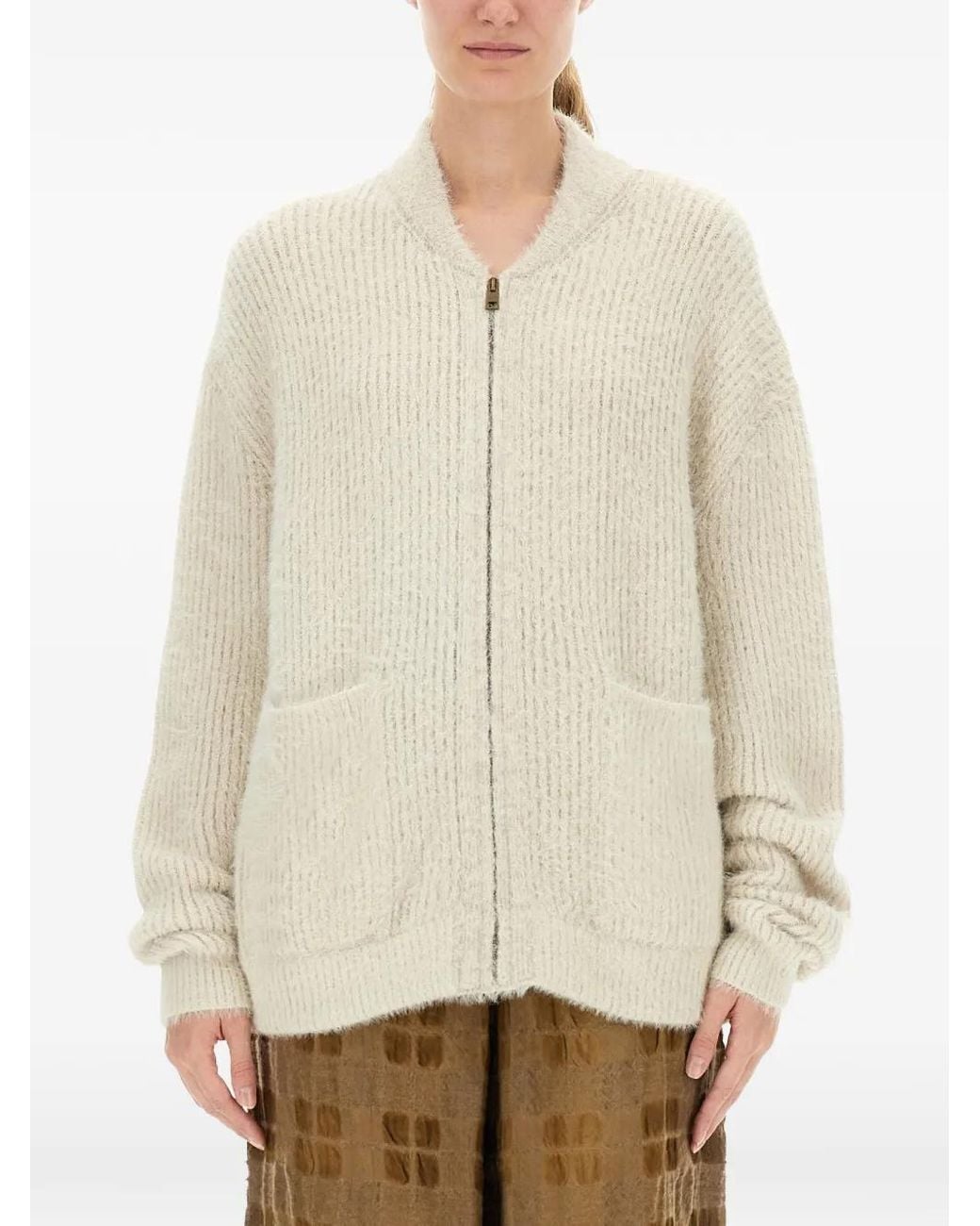 Uma Wang Natural Zip-Up Cardigan