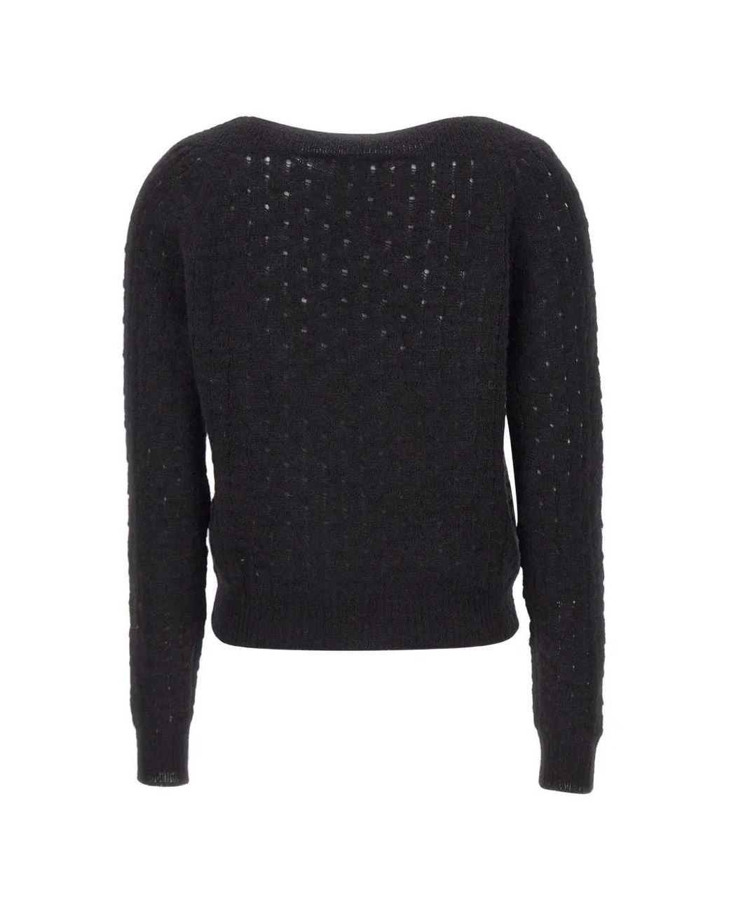 Gran Sasso Black Openwork-Knit Sweater