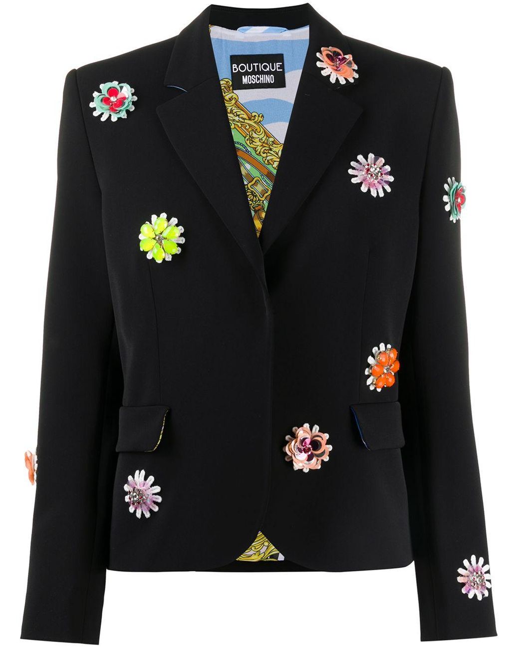 Boutique Moschino Synthetic Floral Embroidered Blazer in Black - Lyst