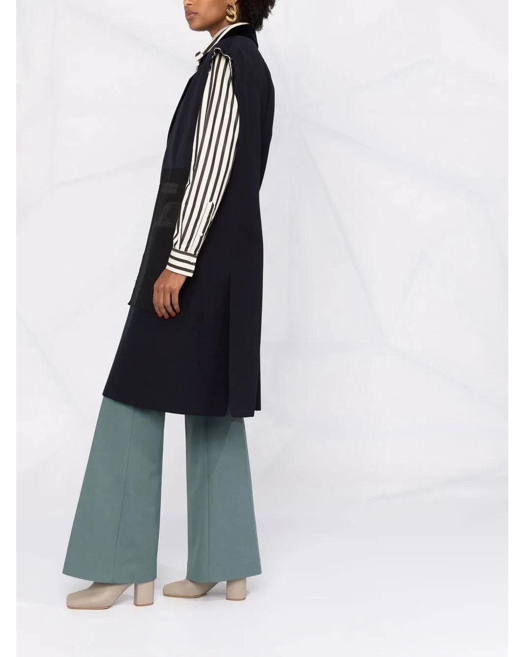 Maison Margiela Blue Sleeveless Raw-Cut Coat