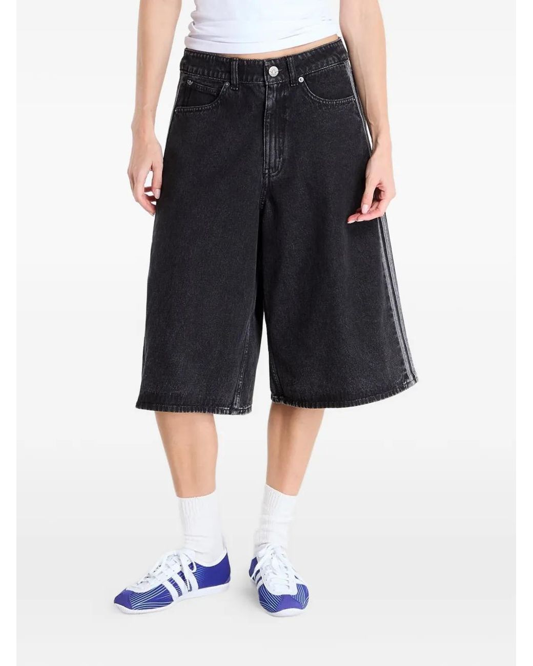 Adidas Black Firebird Side-Stripe Denim Shorts