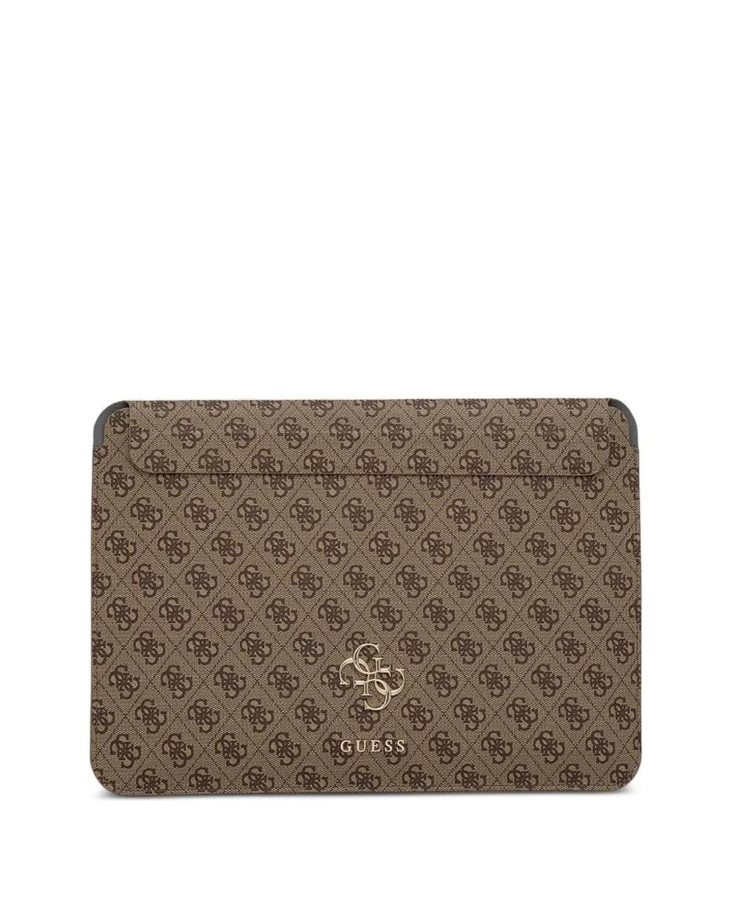 Guess Brown Monogram-Print Laptop Sleeve