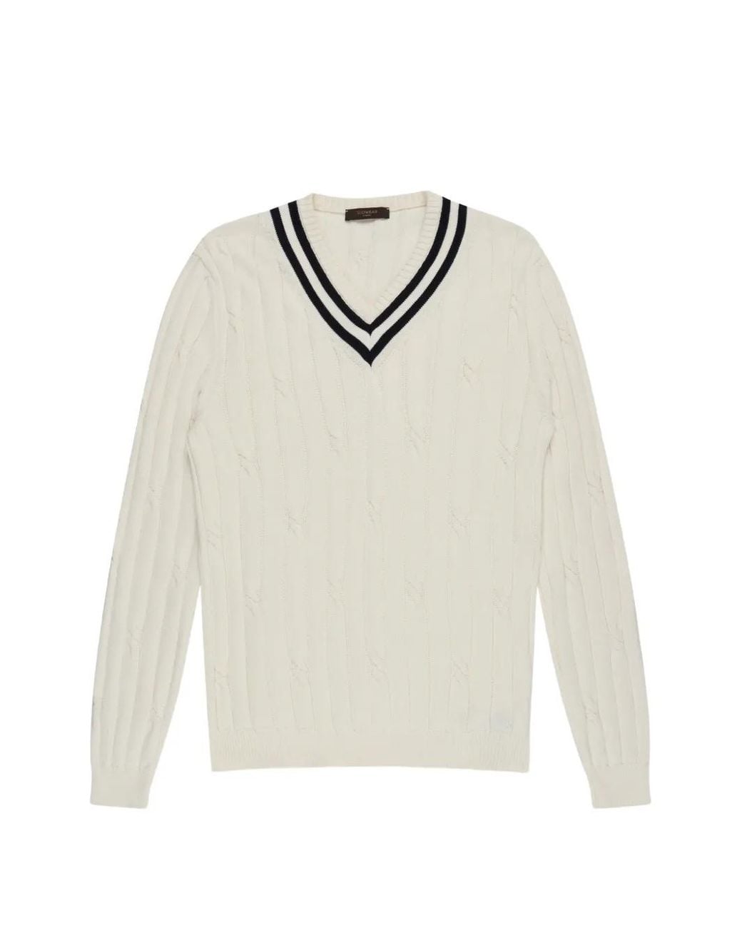 Zanone White Cable-Knit V-Neck Sweater for men