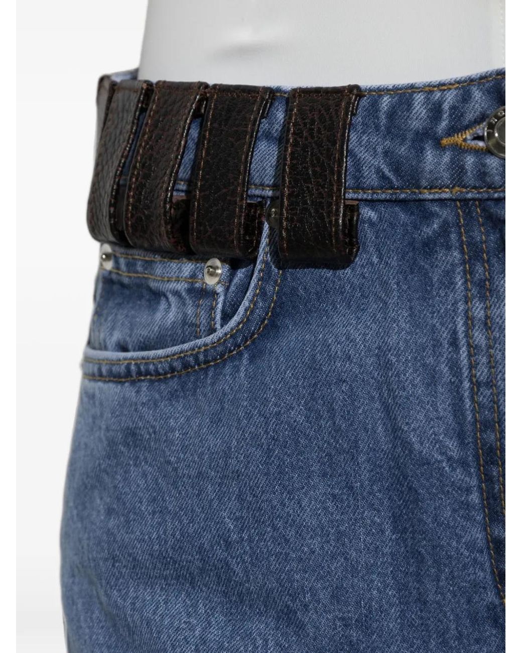 IRO Blue Archies Leather-Trimmed Jeans
