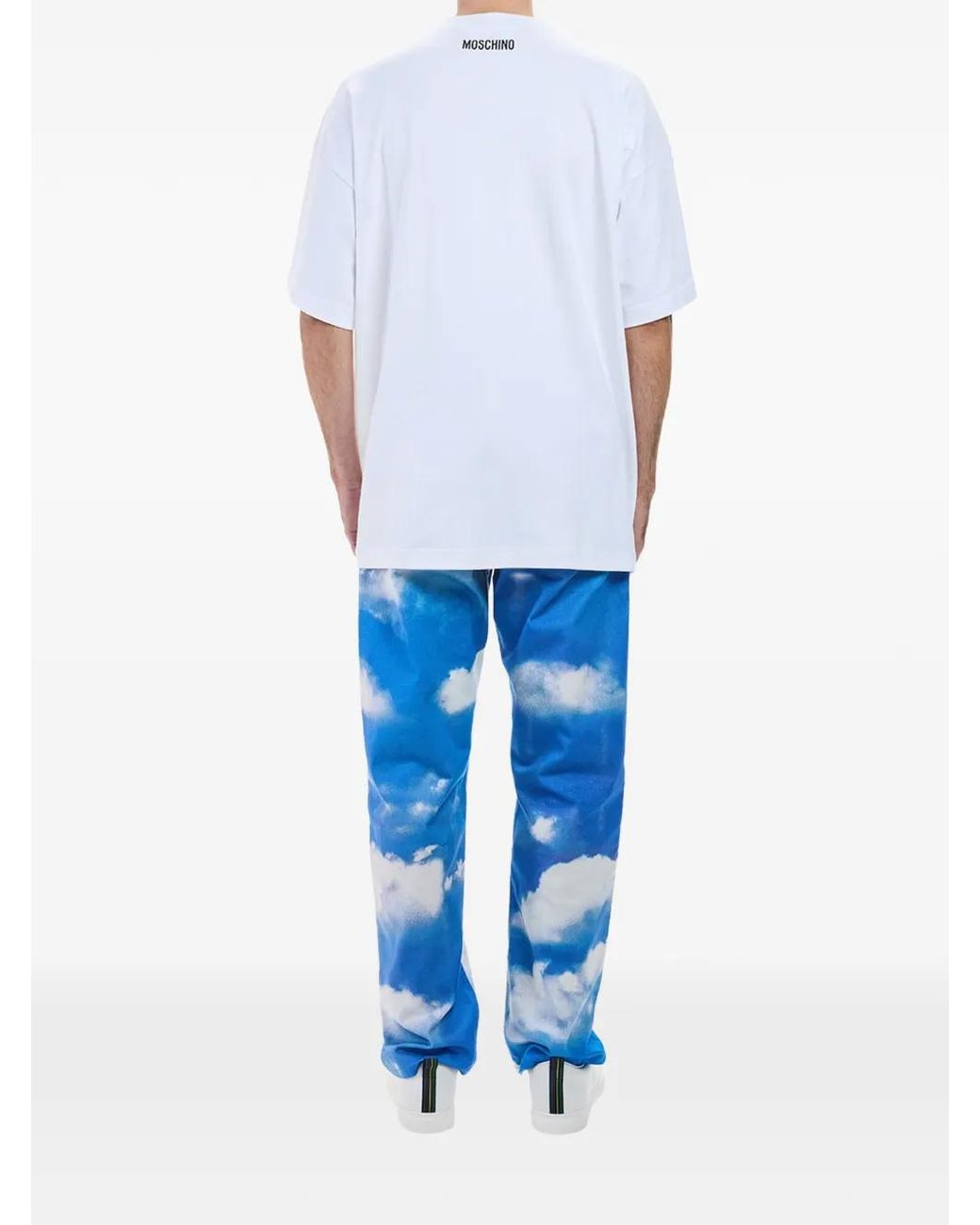 Moschino White Slogan-Print Drop-Shoulder T-Shirt for men