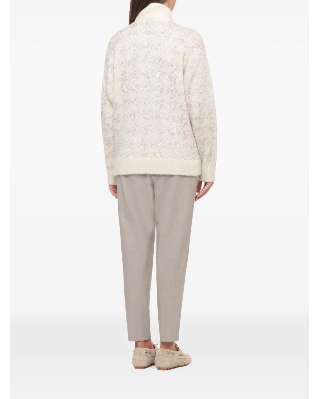 Panicale White Houndstooth Sequin-Embellished Cardigan