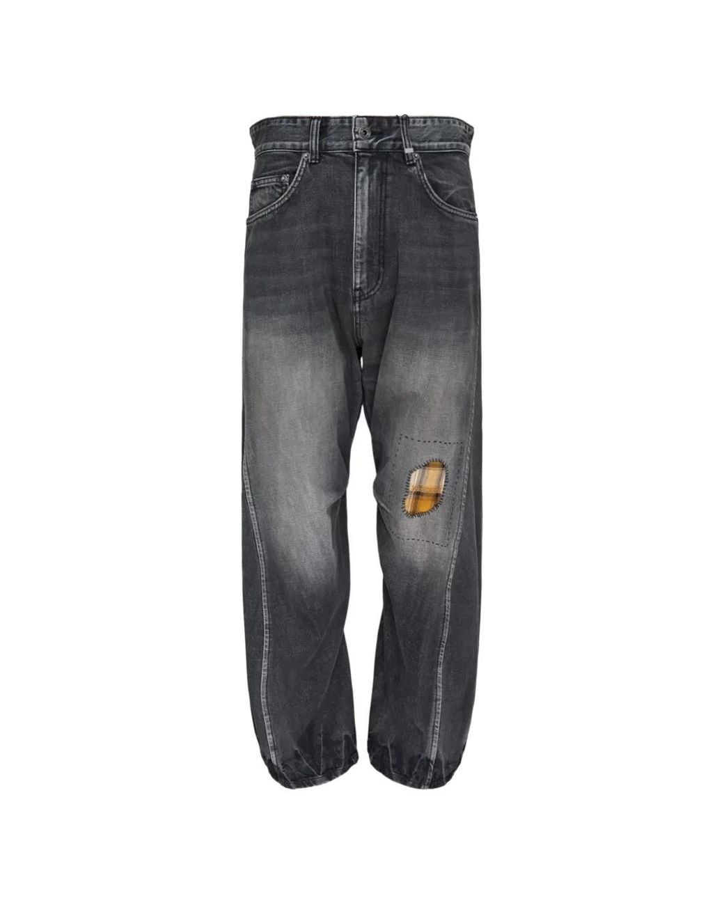 we11done Gray Repaired-Check Curved Jeans