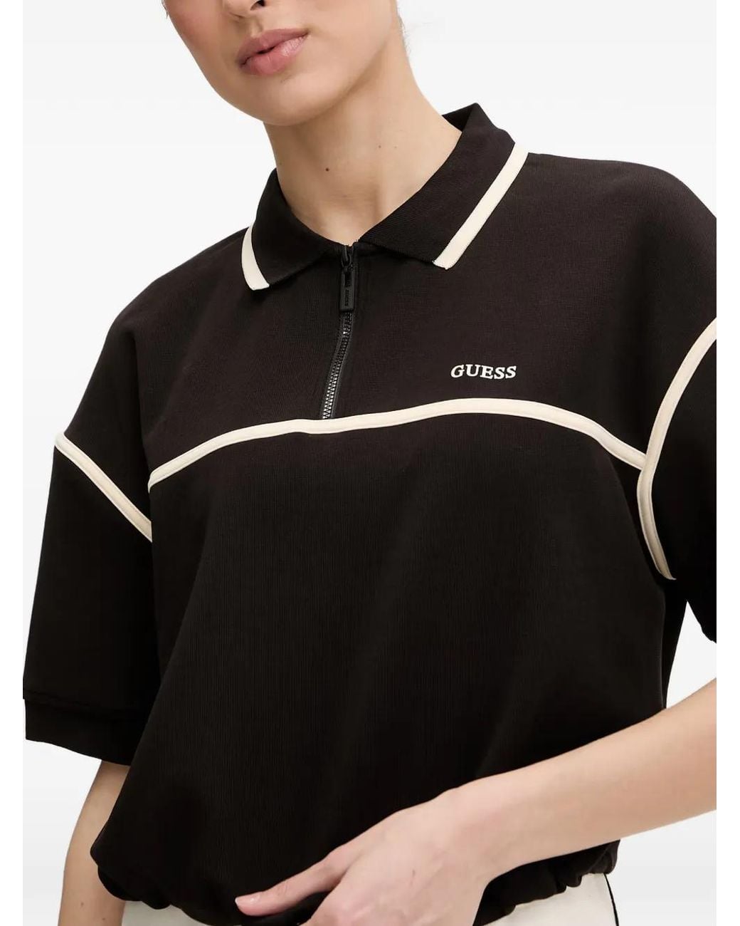 Guess Black Drawstring-Hem Polo-Shirt