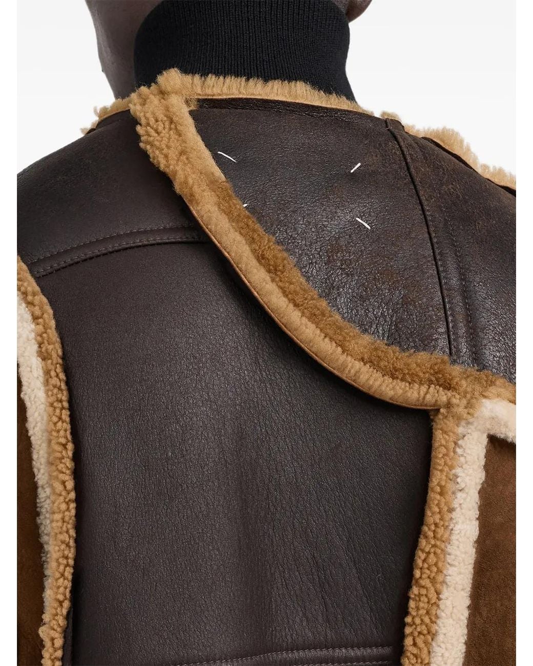 Maison Margiela Brown Zipped Patch Shearling Jacket for men