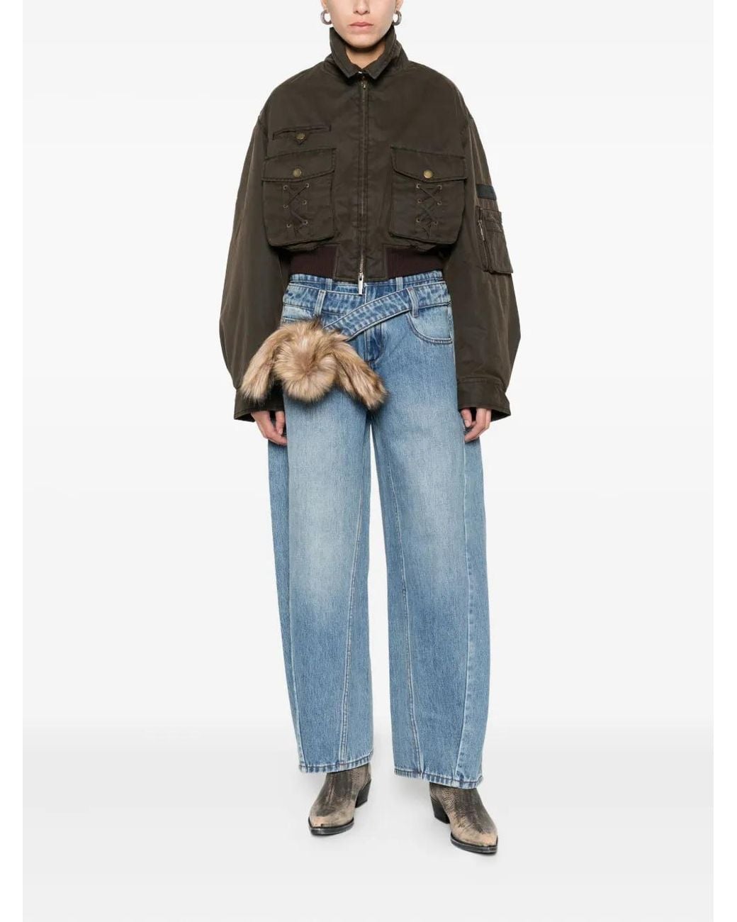 Feng Chen Wang Brown Lace-Up Pocket Jacket