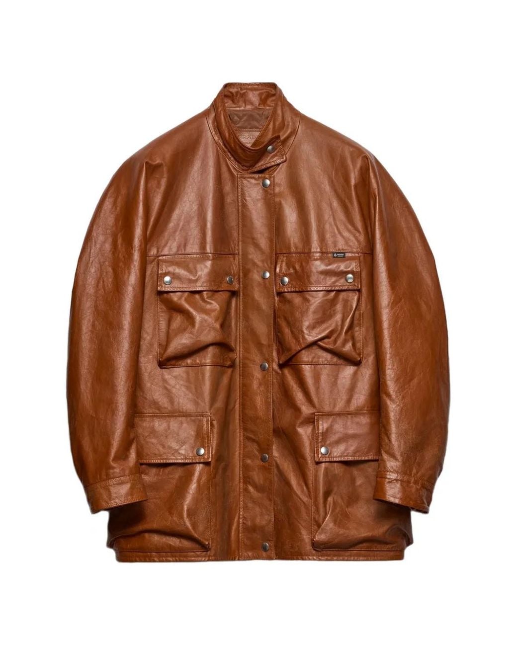 Prada Brown Veste Caban En Cuir Vieilli