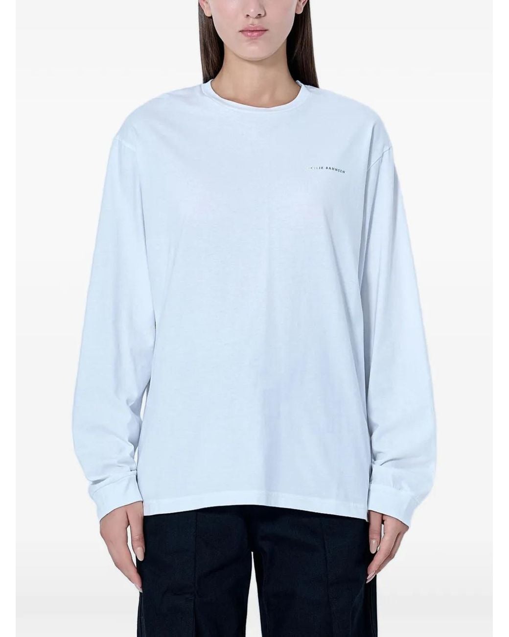 CECILIE BAHNSEN White Bow-Print Long-Sleeve T-Shirt