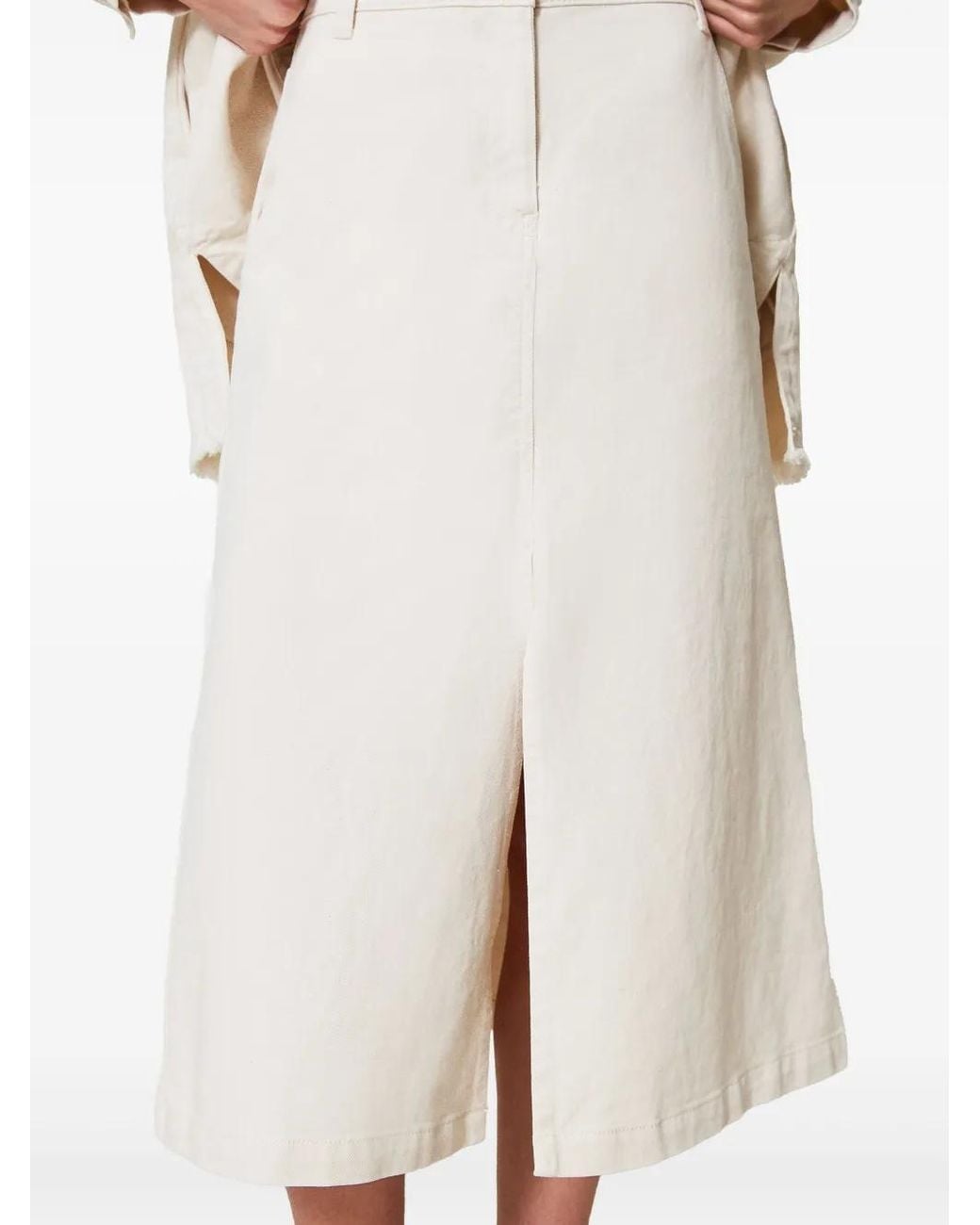 Twinset White Organic Cotton Midi Skirt
