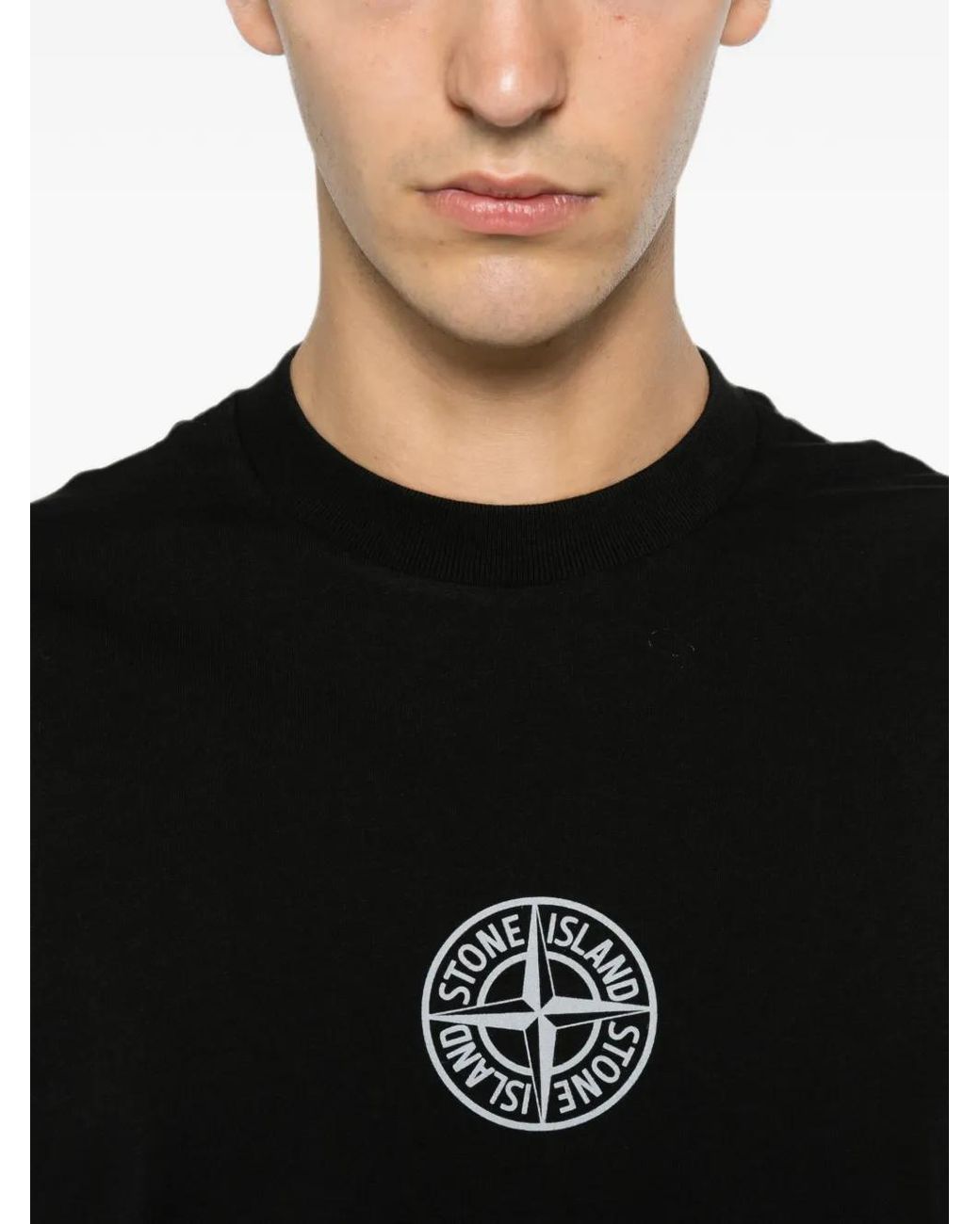 Stone Island Black Logo-Print Cotton T-Shirt For for men