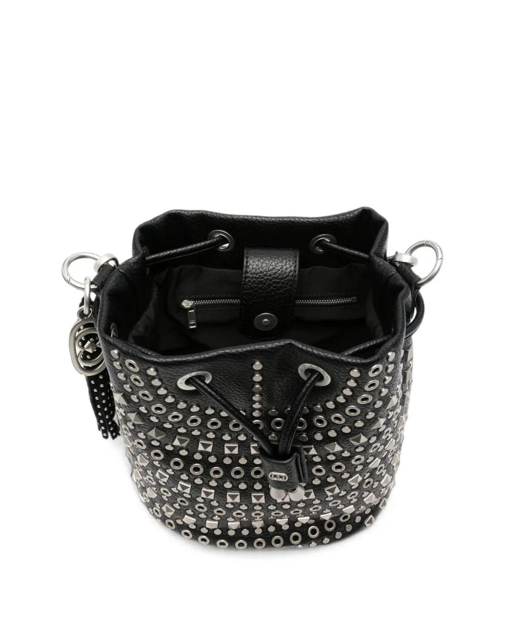 La Carrie Black Solid Stud-Embellished Bucket Bag