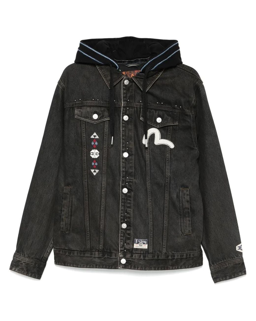 Evisu Black Patchwork Denim Jacket for men