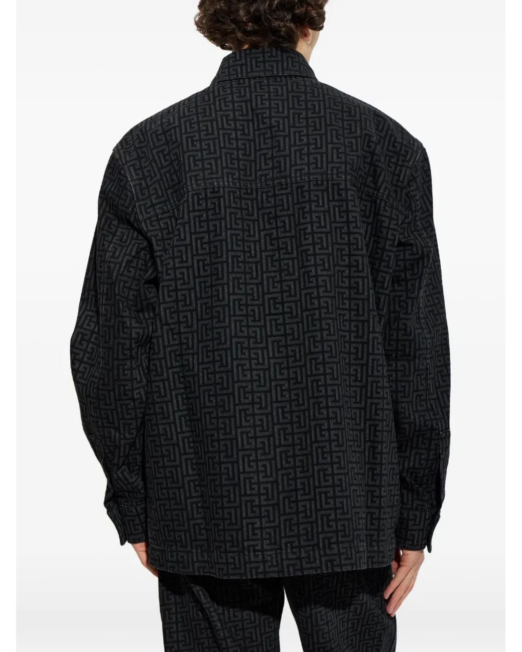 Balmain Black Chemise En Jean À Motif Monogrammé for men