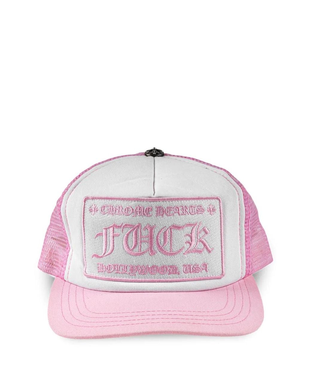 Chrome Hearts Pink Hollywood Mesh-Panel Trucker Hat for men
