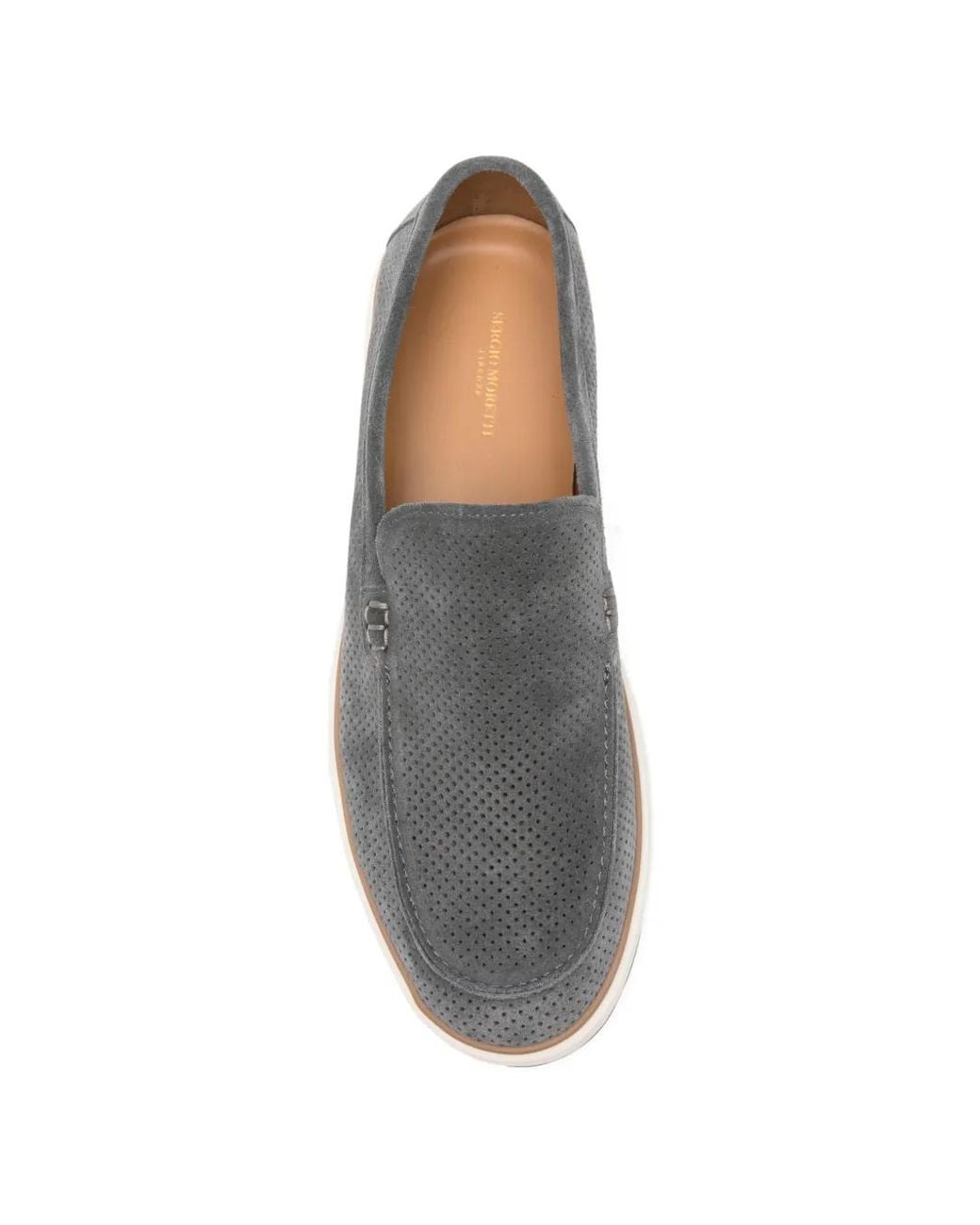 SERGIO MORETTI FIRENZE White Perforated Suede Loafers for men