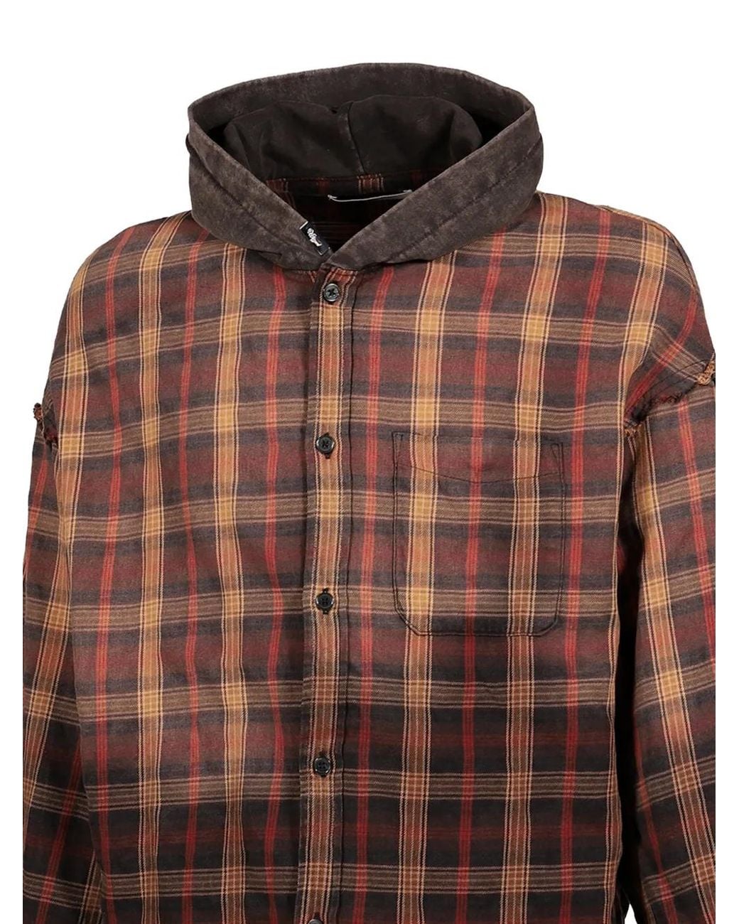 WIZZARD Brown Check-Pattern Hooded Shirt Jacket for men