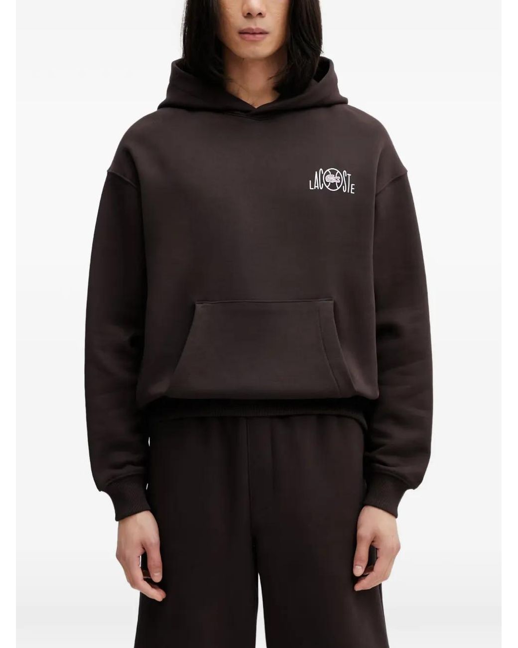 Lacoste Black Hoodie En Coton À Logo Imprimé for men