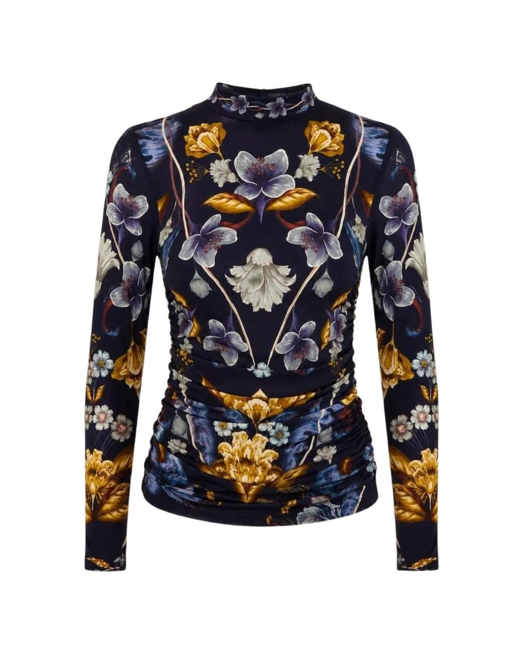 Farm Rio Blue Floral-Print Ruched Top