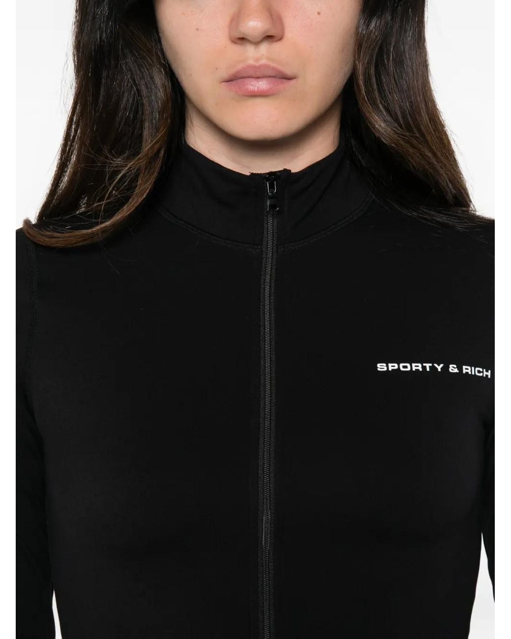 Sporty & Rich Black Logo-Print Zip-Up Jacket
