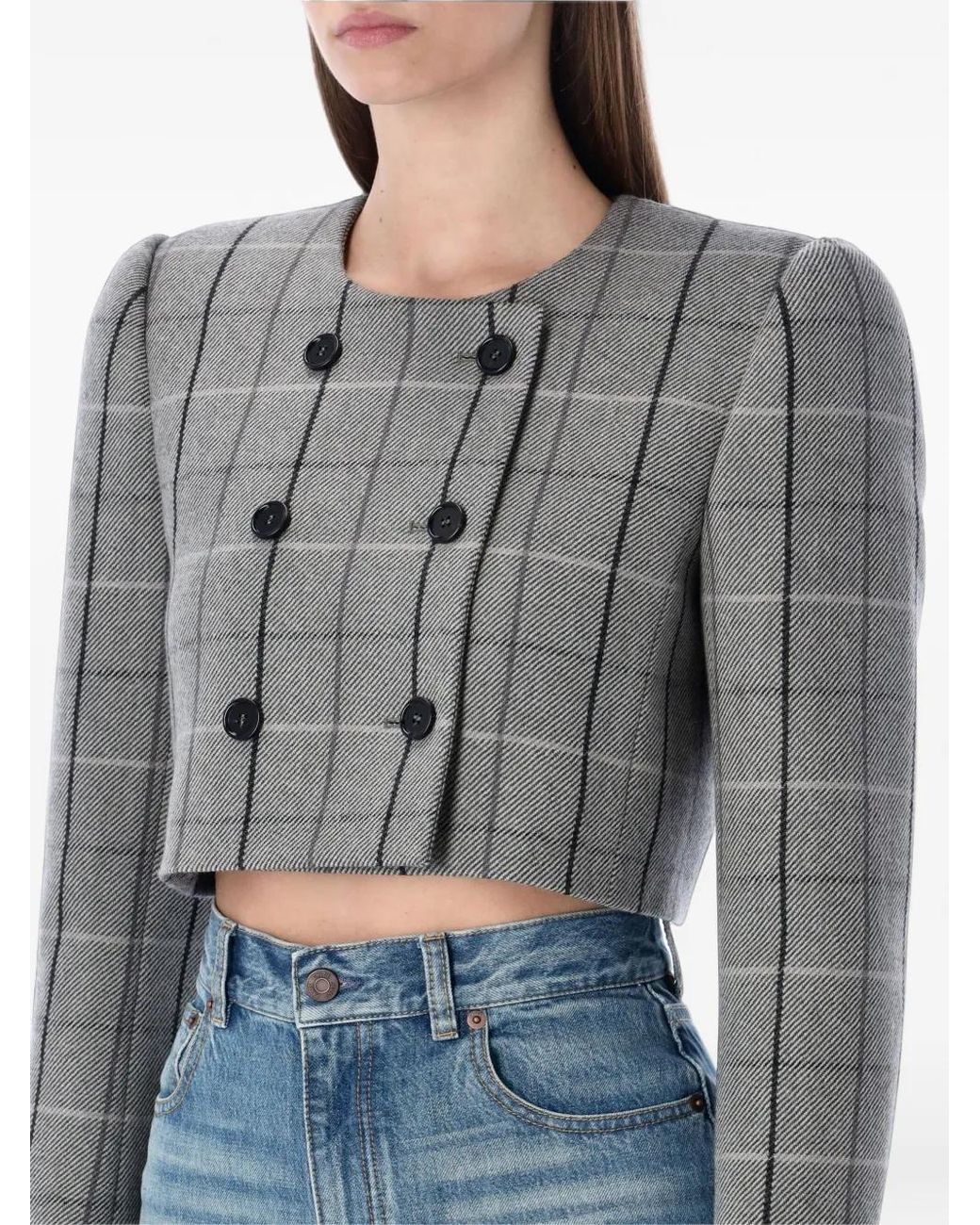 Chloé Gray Checked Double-Breasted Jacket
