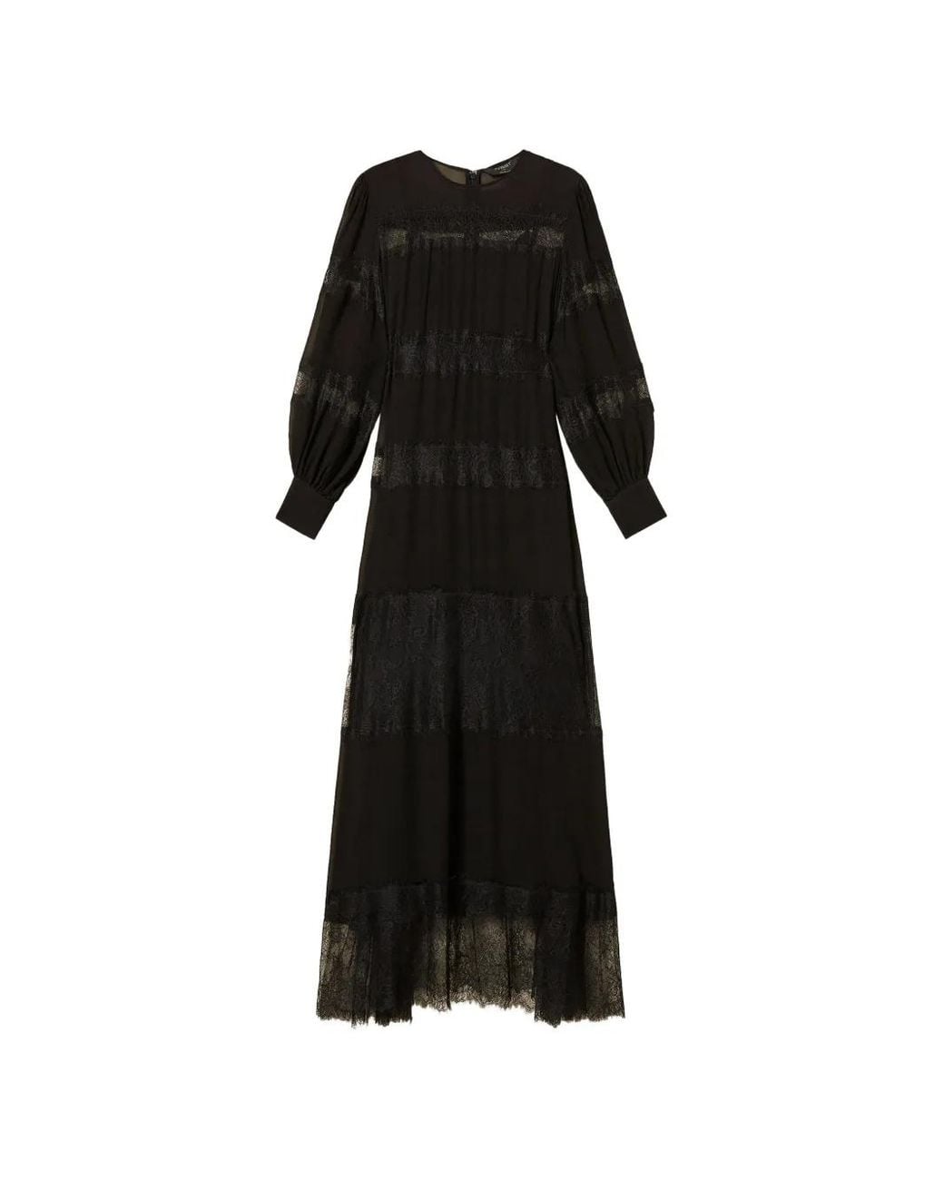 Twinset Black Georgette And Lace Long Dress