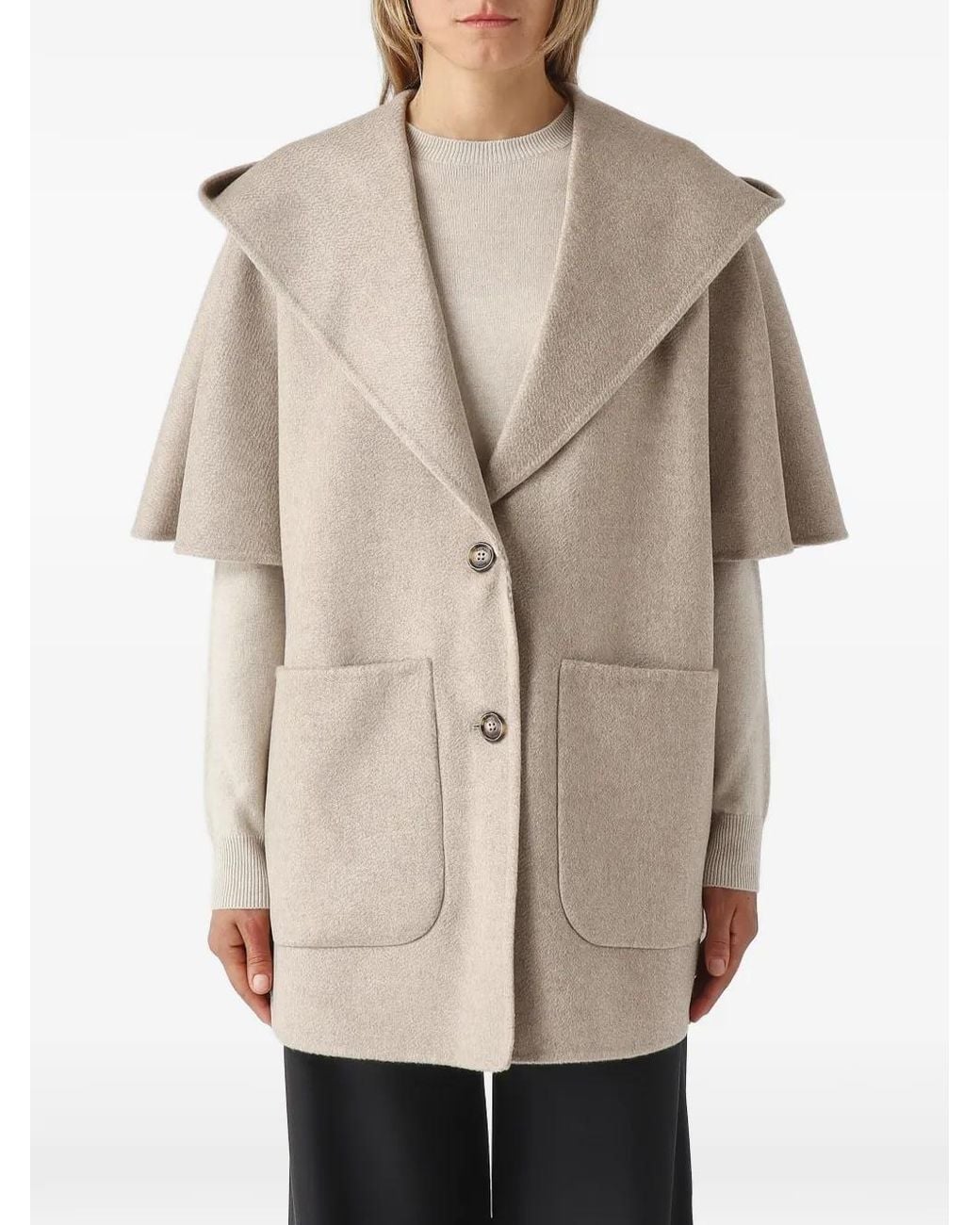 Max Mara Natural Cashmere-Drap Hooded Cape