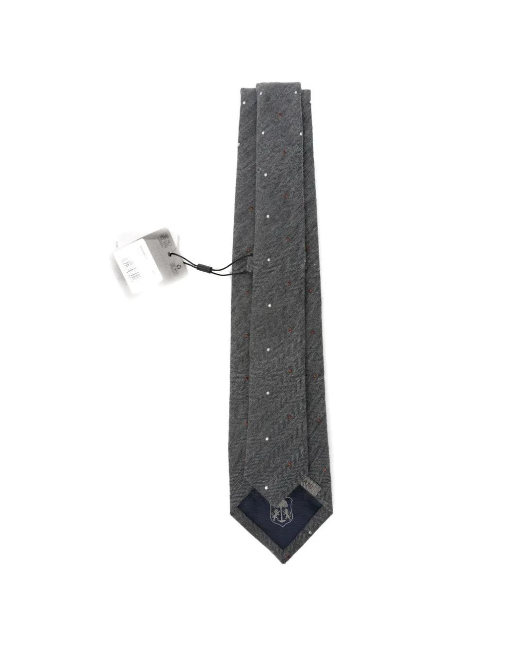 Corneliani White Herringbone-Patterned Polka-Dot Tie for men
