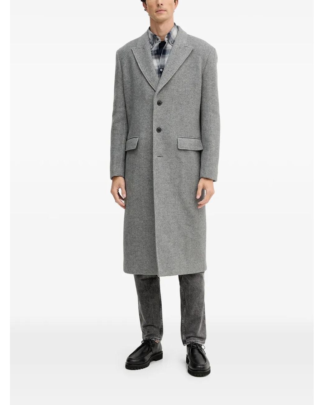 Trussardi Gray Herringbone Pattern Coat for men