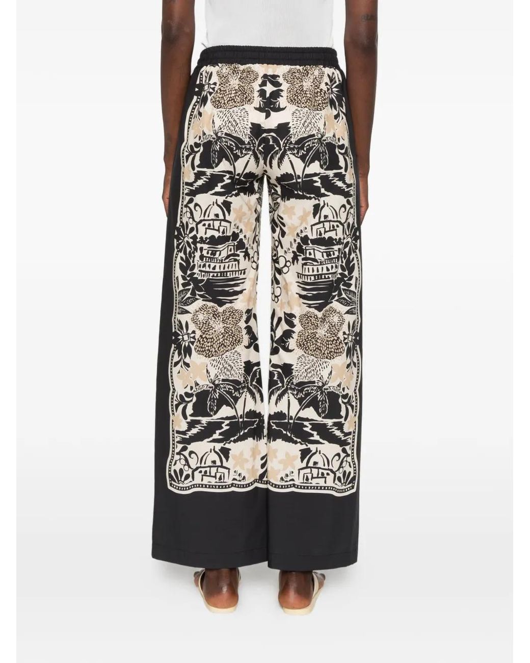 ERMANNO FIRENZE White Graphic-Print Drawstring Palazzo Trousers