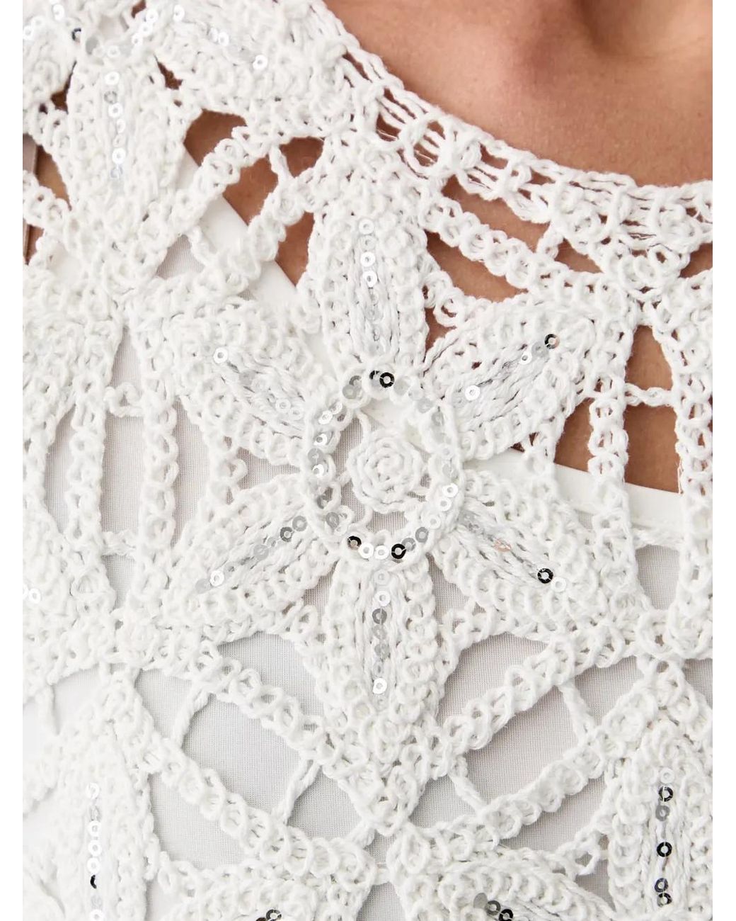 Morgan White Robe Courte En Crochet À Sequins