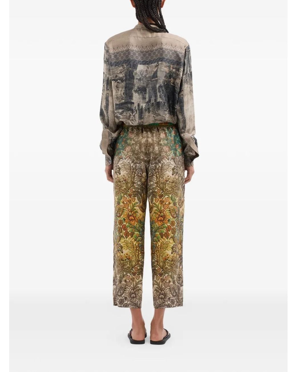 Pierre Louis Mascia Green Aloe Botanical-Print Straight Trousers