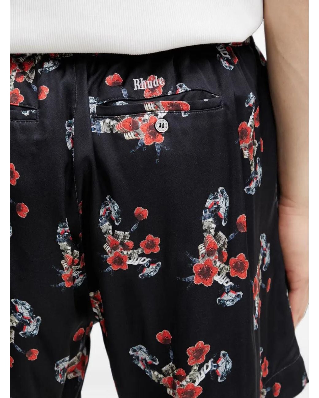 Rhude Black Short En Soie À Fleurs for men
