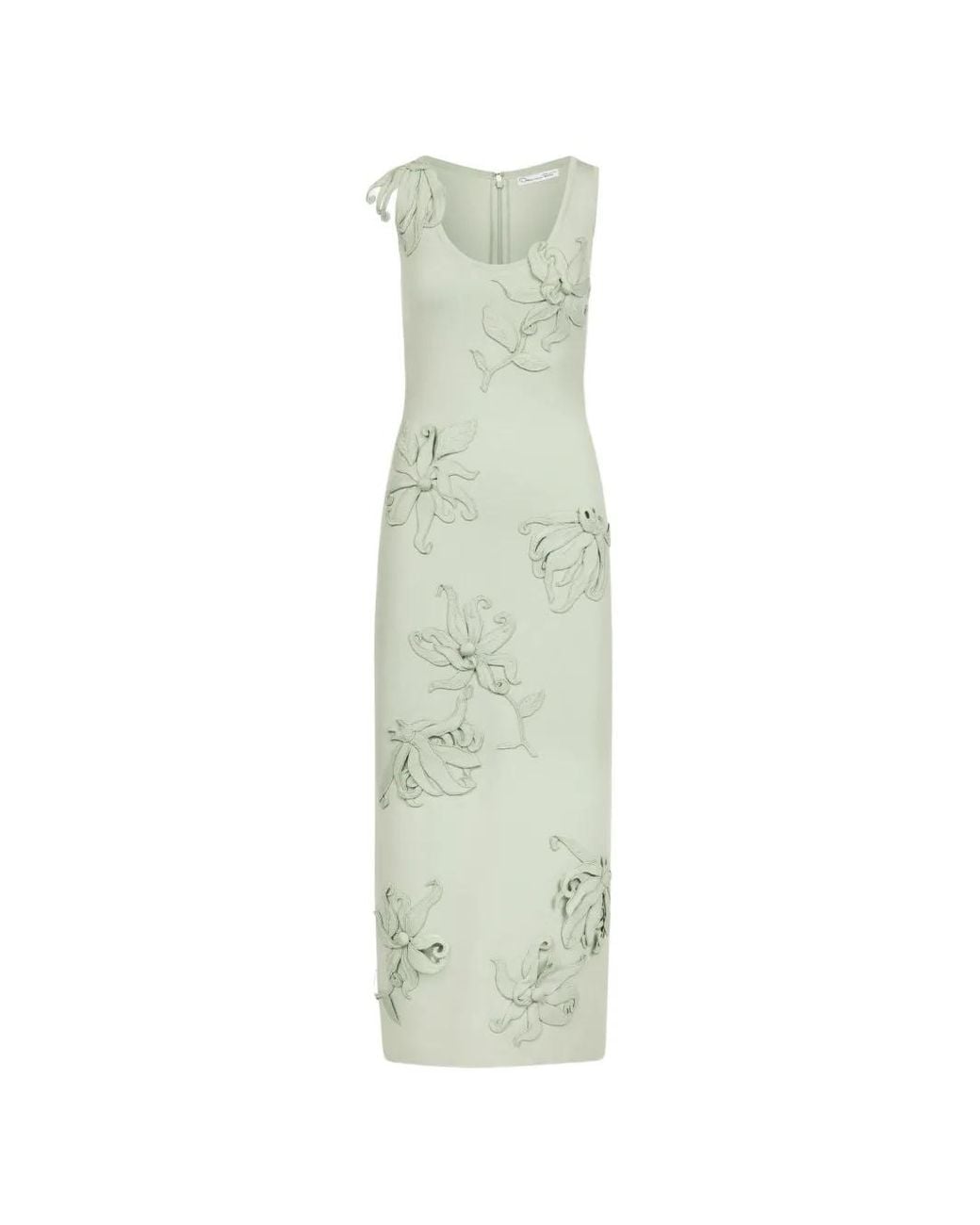 Oscar de la Renta White Hibiscus-Embroidered Knit Pencil Dress