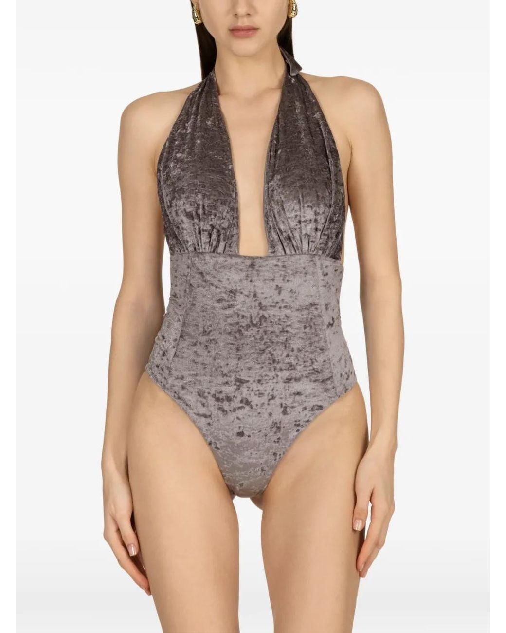 Paramidonna Gray Amber Velvet-Effect Swimsuit