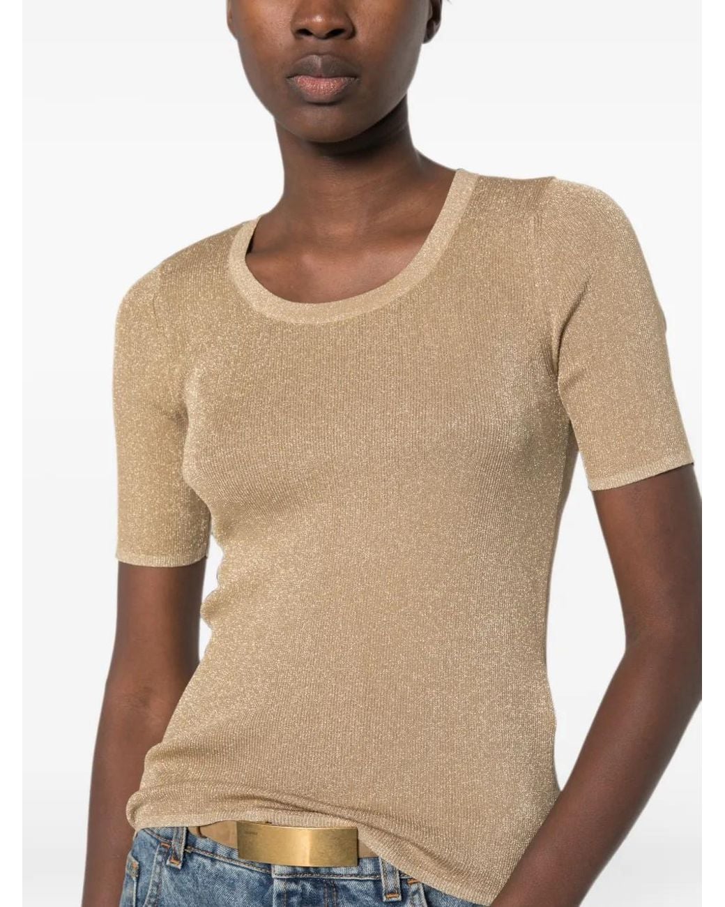 Max Mara Natural Ribbed Metallic-Thread T-Shirt