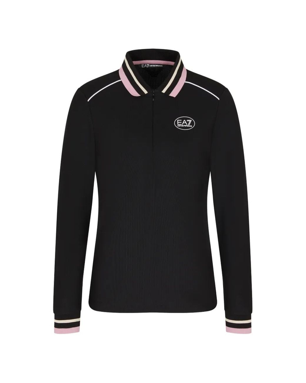 EA7 Black Logo-Print Zip-Up Polo Shirt