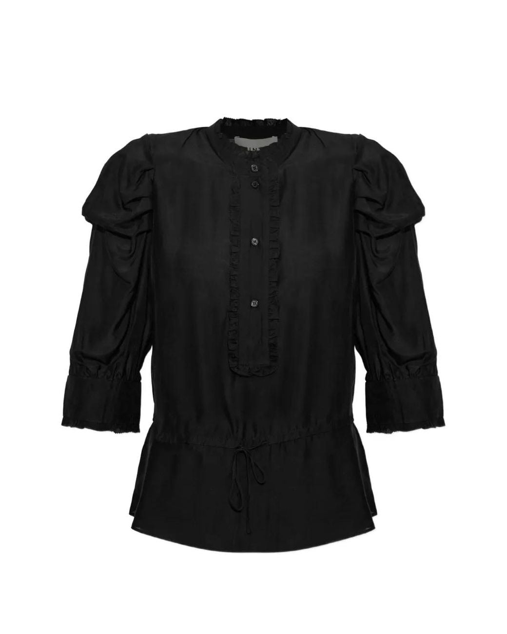 Munthe Black Ruffled Drawstring-Waist Top